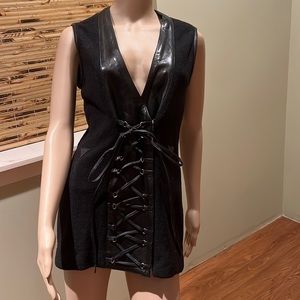 Nordstrom's Wool Nylon Vest With Zipper &  Lace-up Front Genuine Leather Trim M